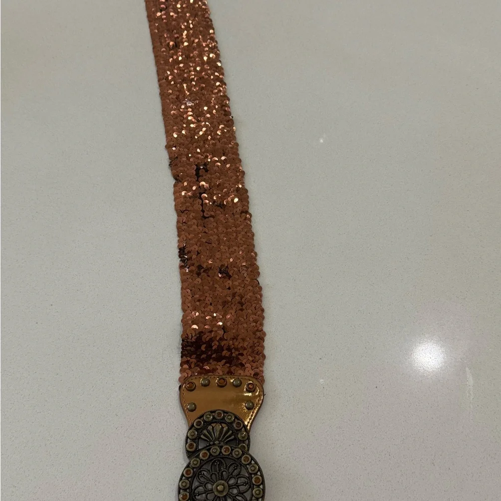 Y2K Bronze Copper Belt Stretchy Jeweled Sequin Womens S/M‎